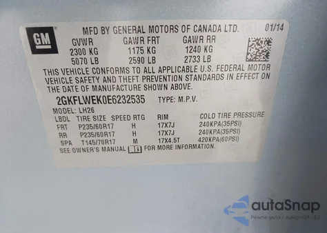 2014 GMC Terrain Sle-2 from USA, damaged, VIN 2GKFLWEK0E6232535